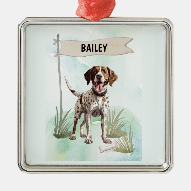 Adorno Metálico Pointer Watercolor Personalized Dog (Frente)