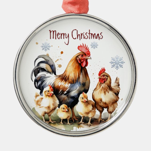 Adorno Metálico Pollo acuarela Familia Animal Ave Naturaleza Arte (Frente)