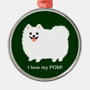 Adorno Metálico Pomerania blanca pura   Personalizado Fluffy Pommy