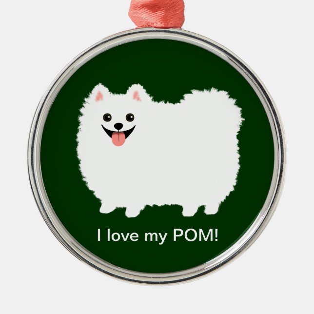 Adorno Metálico Pomerania blanca pura | Personalizado Fluffy Pommy (Frente)