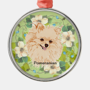 Adorno Metálico Pomeranian - diseño verde de la hoja