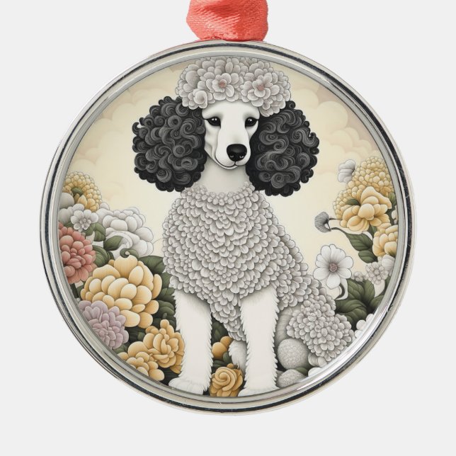 Adorno Metálico Poodle en flores caprichosas (Frente)