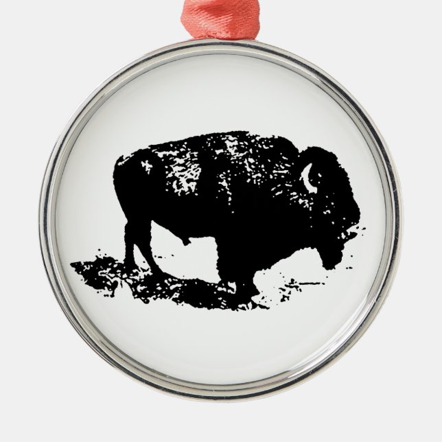 Adorno Metálico Pop Art Black Búfalo Blanco Bison Silhouette (Frente)