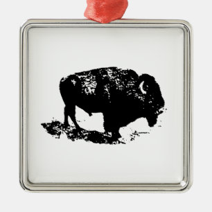 Adorno Metálico Pop Art Black Búfalo Blanco Bison Silhouette