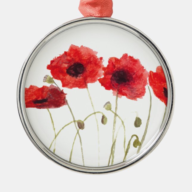 Adorno Metálico Poppies flor roja flor adormidera acuarela (Frente)
