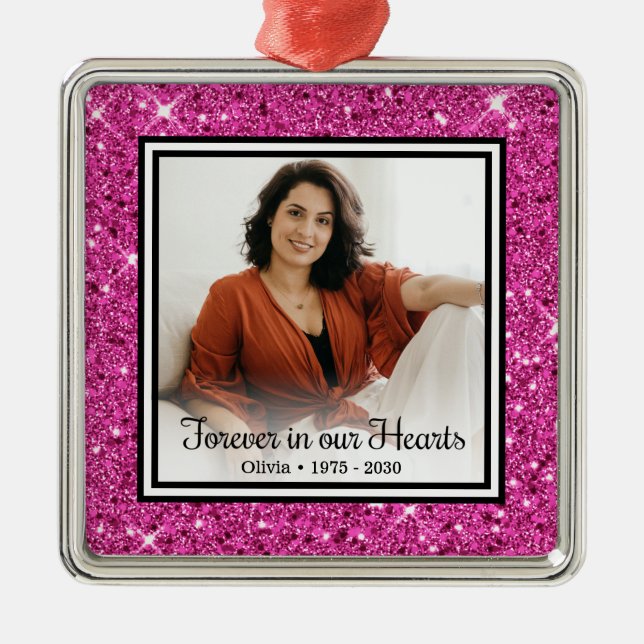 Adorno Metálico Por Siempre En Nuestro Corazón, Purpurina Rosa (Frente)
