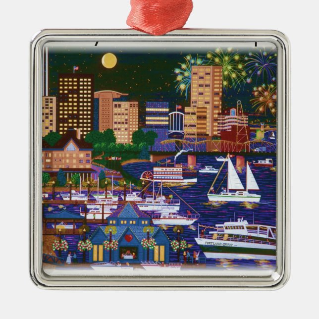 Adorno Metálico Portland Oregon en la noche (Frente)