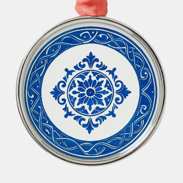 Adorno Metálico Portuguese Azulejo Ornament – Blue Tile Christmas  (Frente)