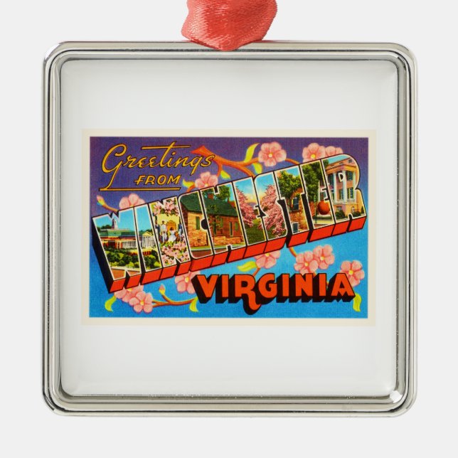 Adorno Metálico Postal de viaje de Winchester Virginia (Frente)