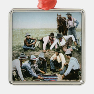 Adorno Metálico Postal que representa a los vaqueros que juegan