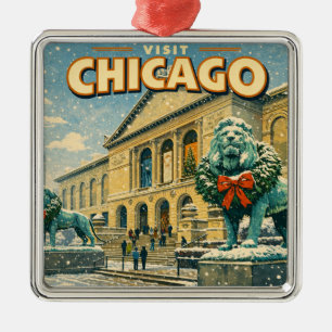 Adorno Metálico póster del Instituto de Arte de Chicago en inviern