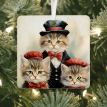 Preciosa familia de tres gatitos Navidad