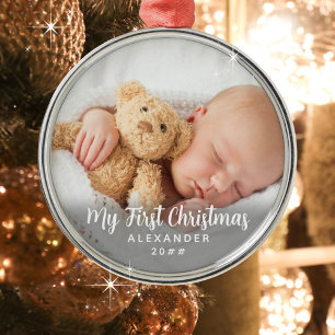 Adorno Metálico Precious My First Christmas Photo Name Year