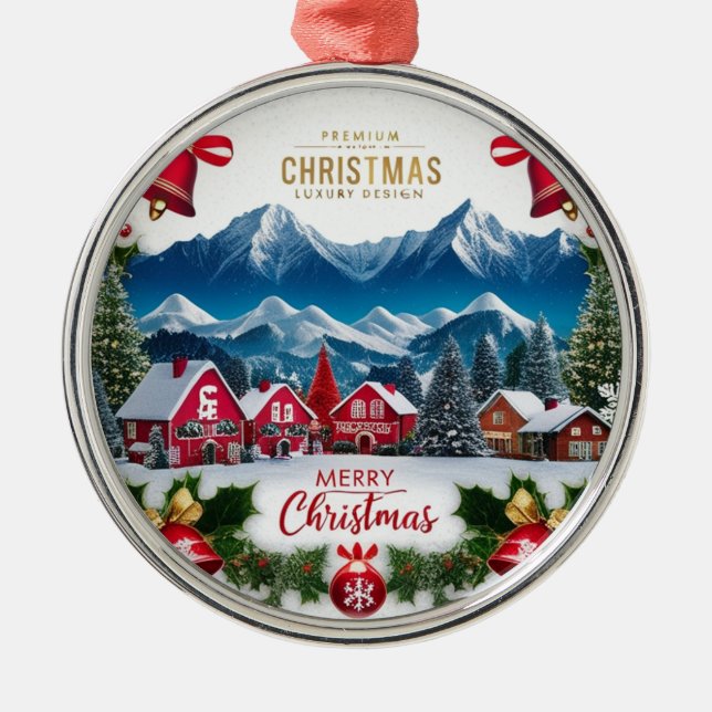Adorno Metálico Premium Christmas Village Round Ornament  (Frente)