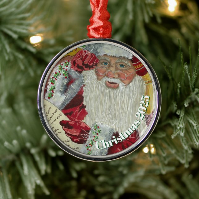 Adorno Metálico Premium Classic Santa Ornament - Comprobándolo dos (Árbol)
