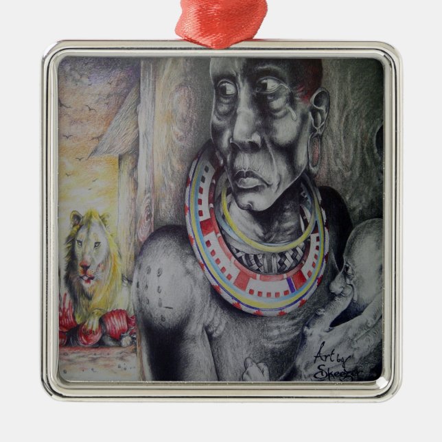Adorno Metálico Premium Square Ornaments Hakuna Matata Lion- Masai (Frente)