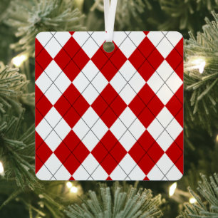 Adorno Metálico Preppy Argyle Tartán Diamond Plage rojo blanco