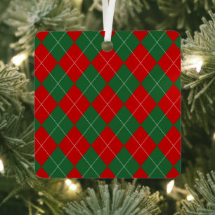 Adorno Metálico Preppy Argyle Tartán Diamond Plage Verde Rojo