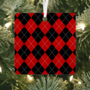 Adorno Metálico Preppy Argyle Tartán Diamond Plantado Rojo Negro