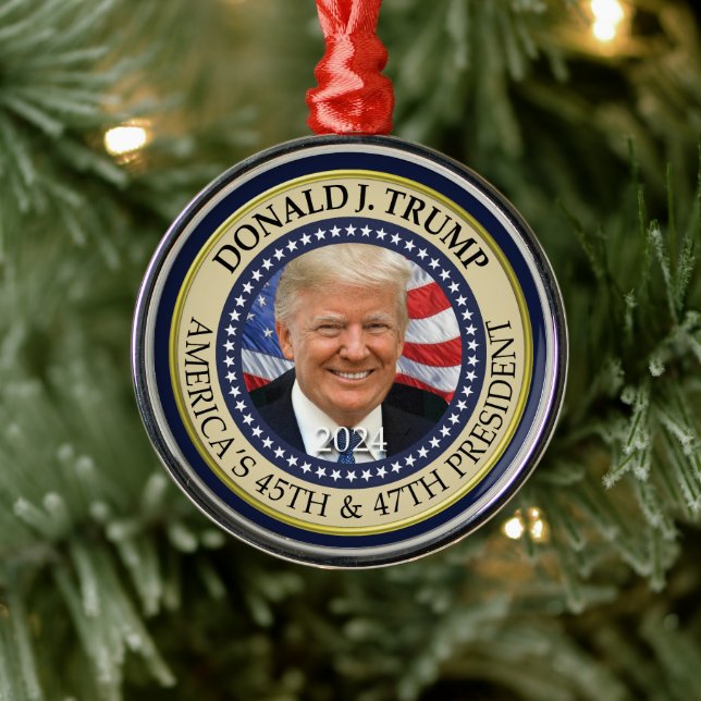 Adorno Metálico Presidente Donald Trump 47º presidente 2024 Foto (Árbol)