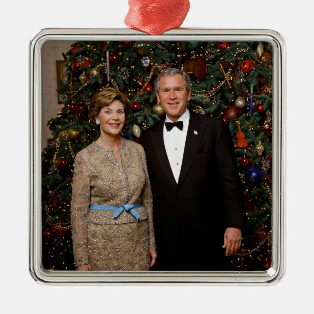 Adorno Metálico Presidente George Bush, Laura Navidades Casa Blanc (Frente)