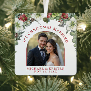 Adorno Metálico Primer Boda de fotografía floral casada de Navidad