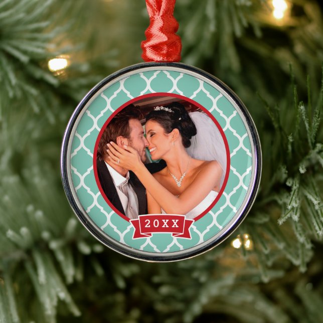 Adorno Metálico Primer Boda de Navidad Keepsake Photo Ornamate (Árbol)