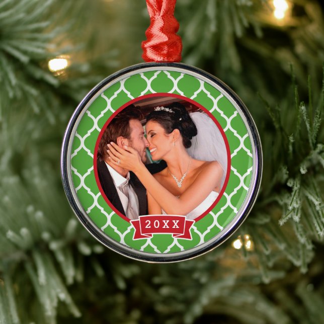 Adorno Metálico Primer Boda de Navidad Keepsake Photo Ornamate (Árbol)