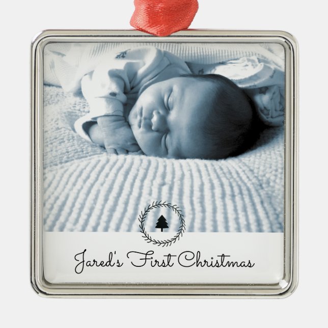 Adorno Metálico Primer Keepsake de bebé navideño (Frente)
