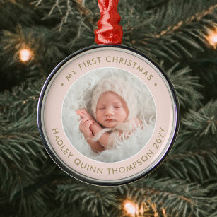 Adorno Metálico Primer Navidad del bebé Foto Girly Rubor Rosa & Go