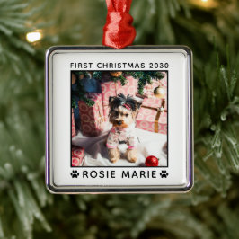 Adorno Metálico Primer Personalizado de fotos de perros de Navidad