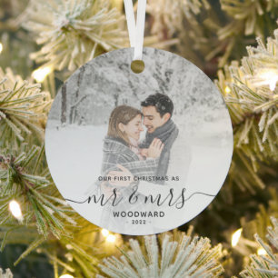 Adorno Metálico Primer Personalizado de Navidades casados Foto gui