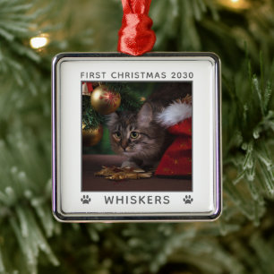 Adorno Metálico Primer Personalizado del año de la foto del gato n