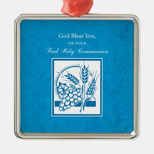 Adorno Metálico Primera comunión, trigo, uvas azul (Frente)