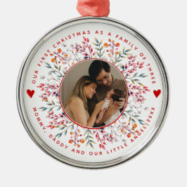 Adorno Metálico Primera familia navideña de tres fotos fronterizas