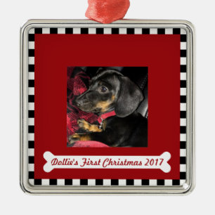 Adorno Metálico Primera foto del ~ del navidad del perro