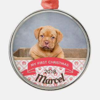 Adorno Metálico Primera foto del navidad del perrito personalizado