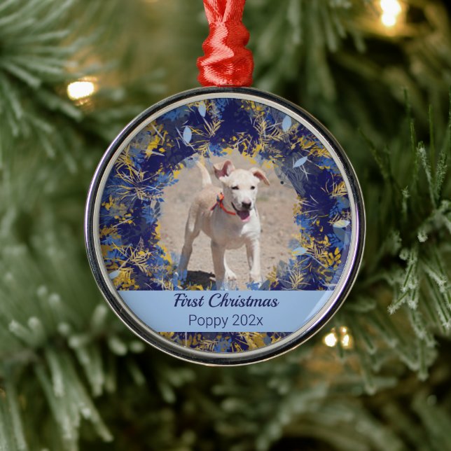 Adorno Metálico Primera guirnalda azul navideña para mascotas (Árbol)