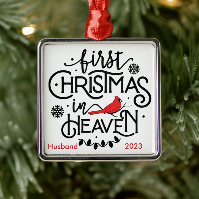 Adorno Metálico Primera Navidad Cardinal/Personalizada En El Cielo (Árbol)