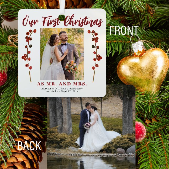 Adorno Metálico Primera Navidad casada con dos fotos modernas (Subido por el creador)