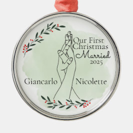 Adorno Metálico Primera Navidad casada con manos entrelazadas