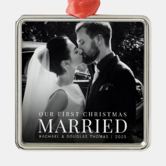 Adorno Metálico Primera Navidad casada | Foto de Personalizado rec