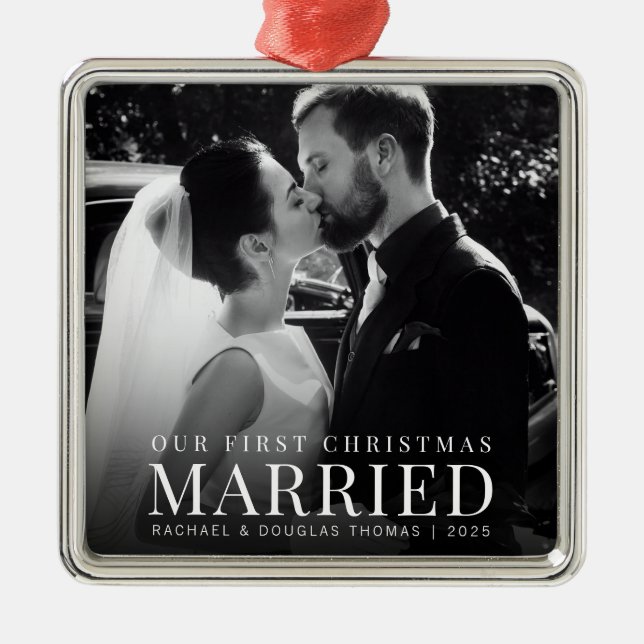 Adorno Metálico Primera Navidad casada | Foto de Personalizado rec (Frente)