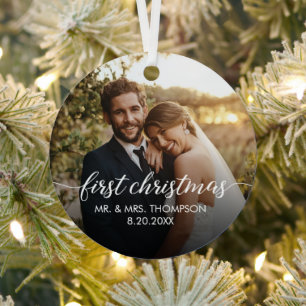 Adorno Metálico Primera Navidad Casados Foto de boda personalizada