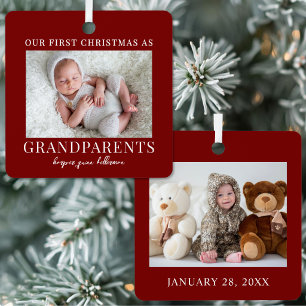 Adorno Metálico Primera Navidad como Abuelos Foto de Bebé Rojo