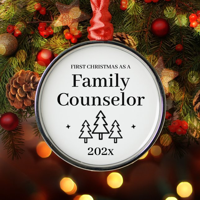 Adorno Metálico Primera Navidad como consejera familiar (First Christmas As A Family Counselor Metal Ornament
)