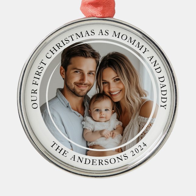 Adorno Metálico Primera Navidad como foto de mamá y papá Personali (Frente)