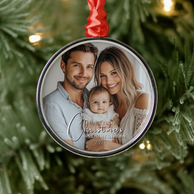 Adorno Metálico Primera Navidad como foto de mamá y papá Personali (Árbol)