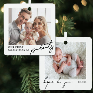 Adorno Metálico Primera Navidad como Padres Foto del Nuevo Bebé