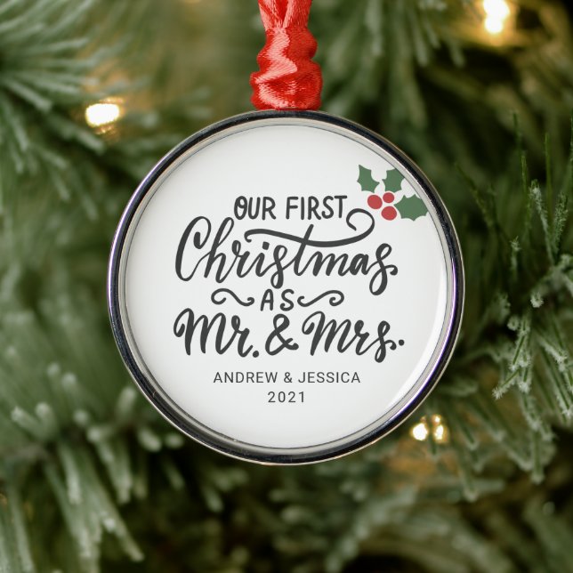 Adorno Metálico Primera Navidad como Sr. y la Sra. -Cursiva | BODA (Árbol)